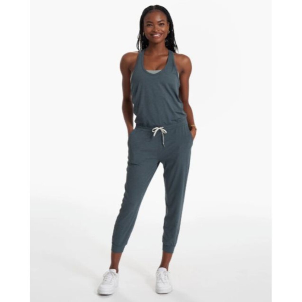 Vuori Womens Lux Jumpsuit Gray Heather Racerback Drawstring Waist Pocket Size S